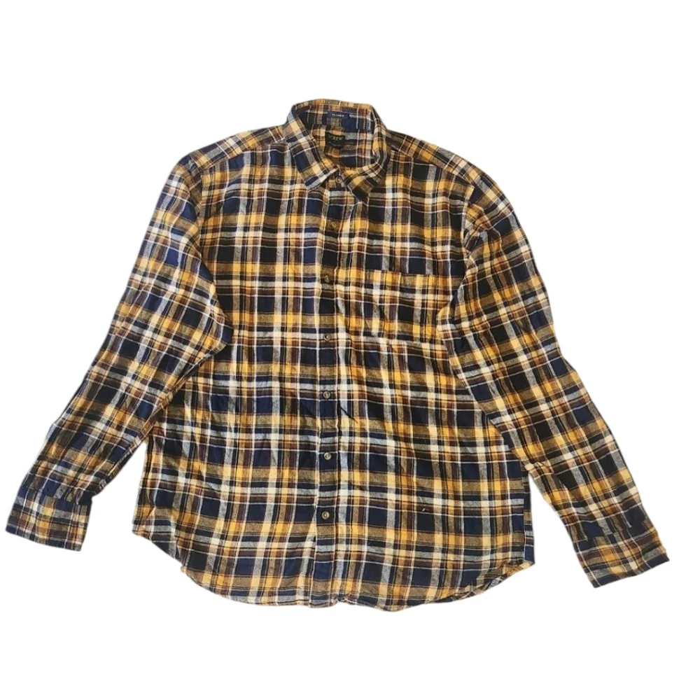 J. Crew Men's Plaid Shirt - Navy and Yellow